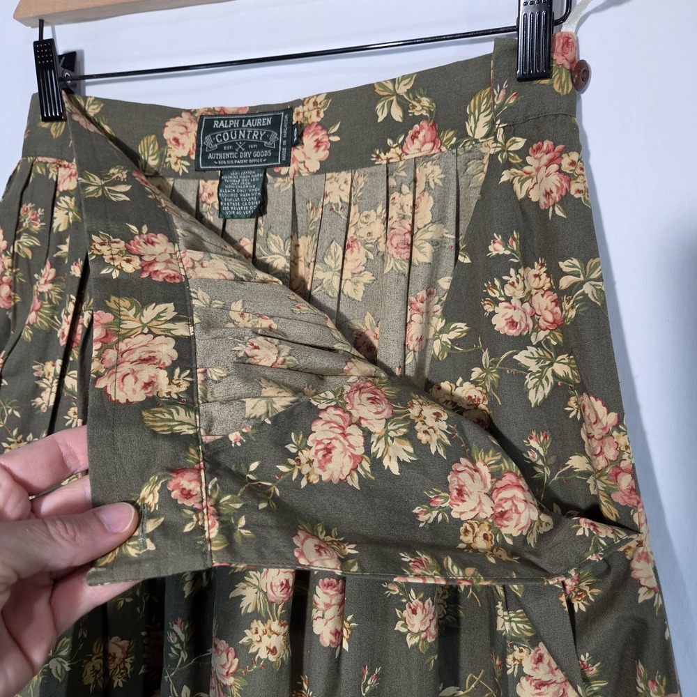 Ralph Lauren Country Floral Midi Skirt Sz 10 Cottage Rose Challis Cotton Romance - Picture 5 of 9